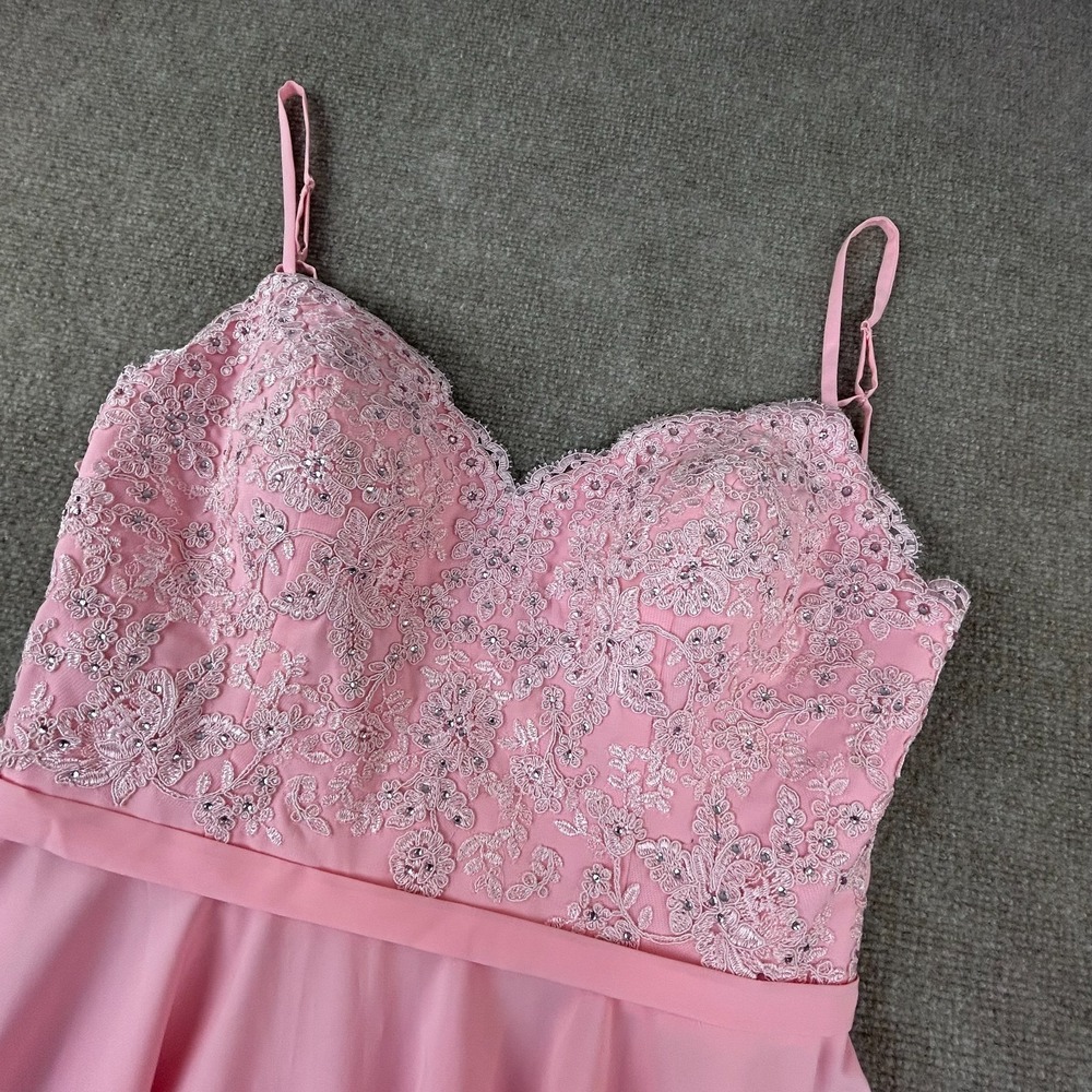 Rated PG By PromGirl Babydoll Dress Womens 12 Pink Embroidered Lace Rhinestone